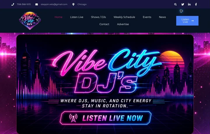 Vibe City DJs website designed by GBN Web Designs